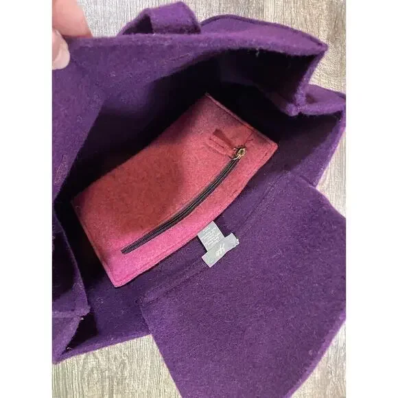 J. Jill Womens Wool Blend Purple Tote Bag Purse Handbag Floral Accent Boho - Picture 4 of 7